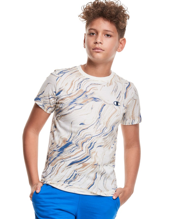 Champion Marble Dye Print Erkek Çocuk Tişört Beyaz/Mavi ( OSCTHQ028 )